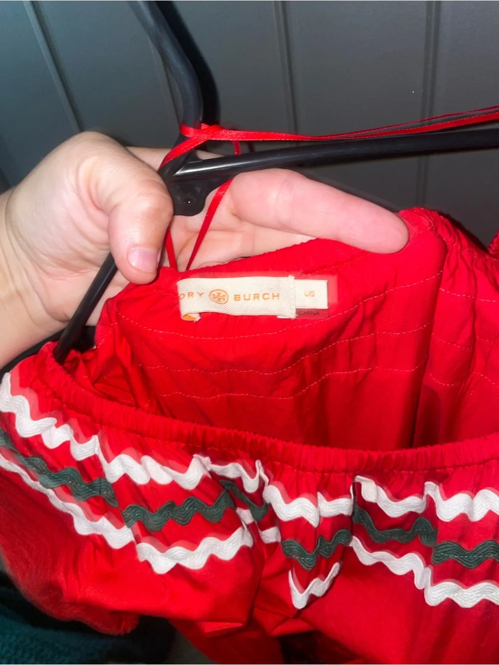 Tory Burch Red Midi Dress with White & green Trim